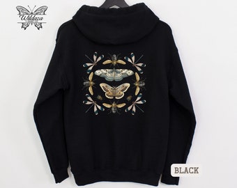 Vintage Insect Illustration Back Design Zippered Hoodie for Insect Lovers and Nature Enthusiasts