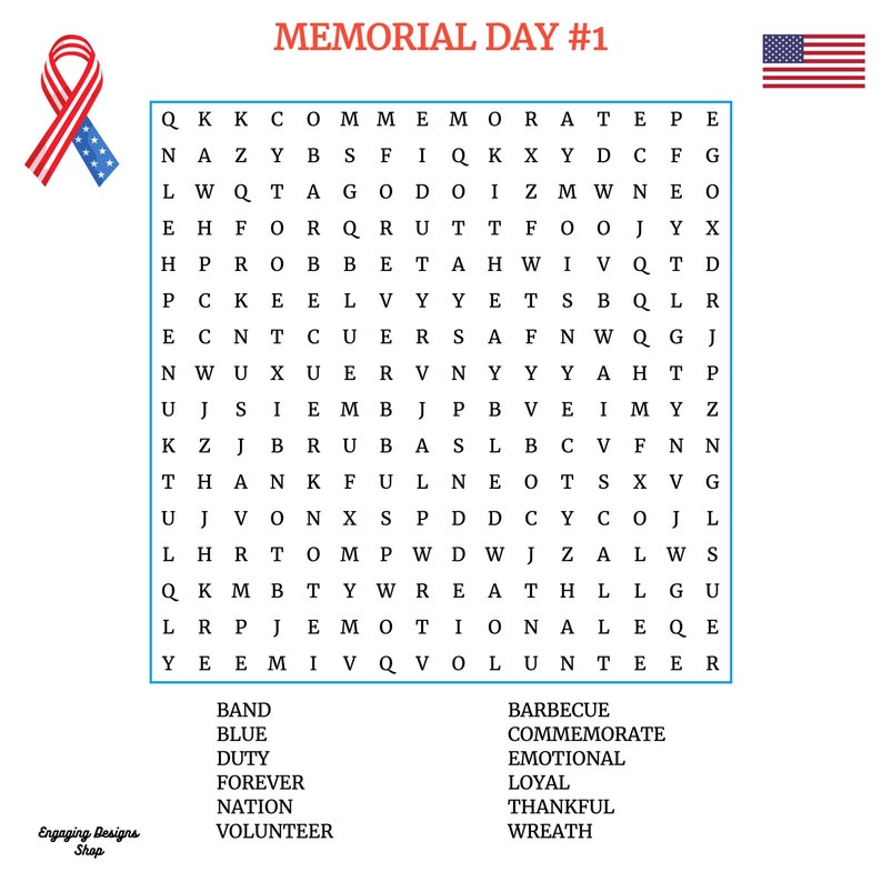 Memorial Day Printable Word Search Puzzles| Springtime Party Games ...