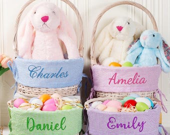 Solo fodera per cestino pasquale ricamata, fodera per cestino personalizzata per bambina, Pasqua, fodera per cestino, fodera per cestino pasquale in seersucker personalizzata per bambini
