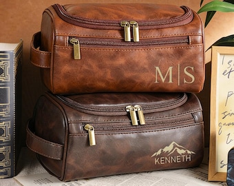 Personalized Travel Bag For Men, Dopp Kits Personalized, Custom Gift For Men, Groomsmen Dopp Kit For Him, Laser Engraved Leather Travel Kit