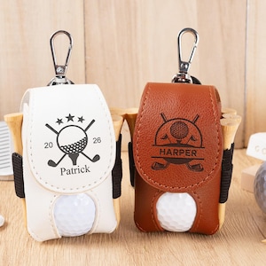 Golf Ball Bags Personalized, Golf Ball and Tees Holder, Golf Gifts for Him, Mini Golf Ball Holder, Leather Golf Pouch, Gifts for golf lovers