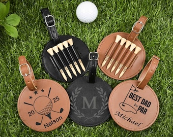 Golf Bag Tag with Golf Tees Personalized, Dad Golf Tee Holder, Custom Golf Accessories, Groomsmen Gift,Golf Gift for Men or Woman or Husband