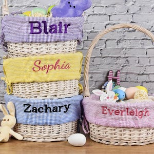 Embroidered Easter Basket Liner Only, Custom Girl Basket Liner, Easter, Basket Liner, Personalized Seersucker Easter Basket Liner for Kids