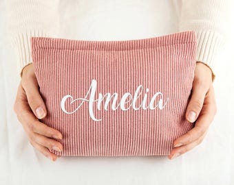 Personalized Corduroy Makeup Bag, Bridesmaid makeup Gift Bag,Embroidered Cosmetic Bag,Wedding Party Gift for Her