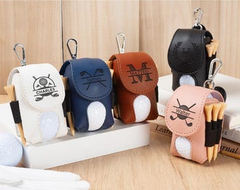Golfball Taschen, Golfball und Tees Halter, Golf Geschenke für Ihn, Mini Golfball Halter, Leder Golf Beutel, Geschenke für Golfliebhaber