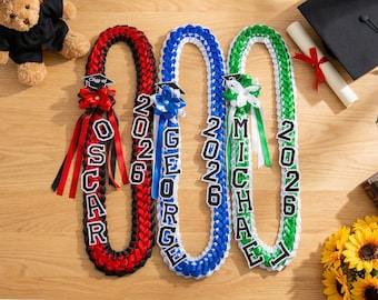 Lei de graduación personalizado, banda de graduación, lei de cinta y tela, lei de graduación personalizado, regalo de graduación de la clase de 2026, regalo de graduación para estudiantes de último año