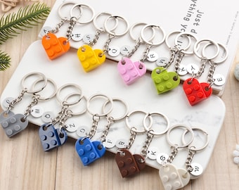 Personalized Initial Heart Keychain Set,Personalization Couple Boyfriend Girlfriend Gift, Initials Matching keychains for her/ Friend/Couple