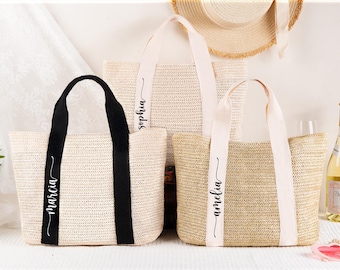 Bolsas de paja personalizadas para la playa, Bolsa de paja personalizada, Bolsa de tela de arpillera, Bolsas de regalo para damas de honor, Bolsa para despedida de soltera, Despedida de soltera, Recuerdos de boda