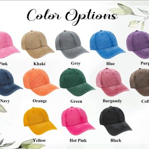 May include: A variety of baseball caps in various colors, including pink, khaki, grey, blue, purple, navy, orange, green, burgundy, coffee, yellow, hot pink, and black. The text "Color Options" is displayed at the top.