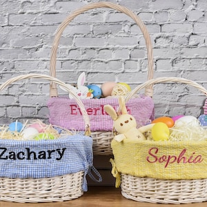 Personalized Seersucker Easter Basket Liner for Kids, Embroidered Easter Basket Liner Only, Custom Girl Basket Liner, Easter, Basket Liner