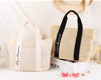 Bolsas de regalo para damas de honor, bolsa de paja personalizada, bolsas de playa de paja personalizadas, bolsa de yute, bolsa para despedida de soltera, despedida de soltera, recuerdos de boda