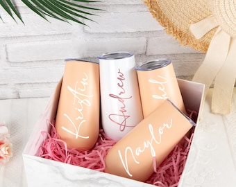 Stemless Champagne Flutes Etched: Personalized Champagne Glasses,Perfect for Bachelorette Parties and Wedding Celebrations,Bridal Party gift