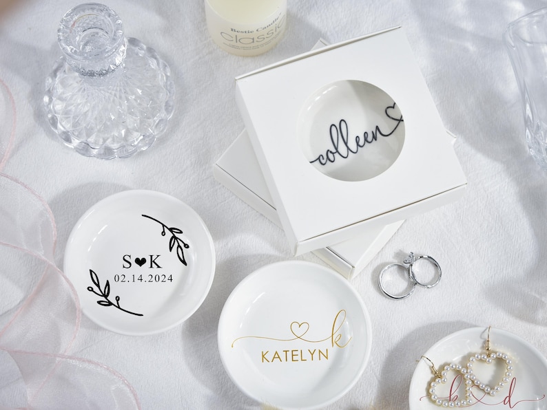 Engagement Ring Dish, Ceramic Jewelry Holder, Personalized Trinket Dish