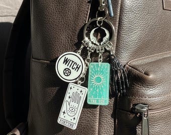 Gothic Witchy Zipper Charm, Witch Keychain, Gothic Bat, Skeleton Hand