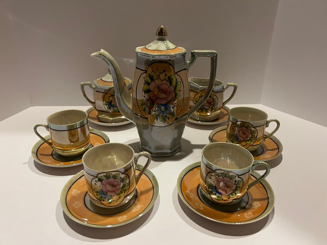 Vintage Hand Painted Japanese Tea Set Stunning Flowers on a Etsy