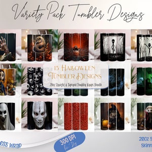 Halloween Becher Wrap Bundle, Becher Sublimation Wraps für 20 Unzen Skinny Becher, Variety Pack mit Spooky Fall, verschiedene Designs, PNG