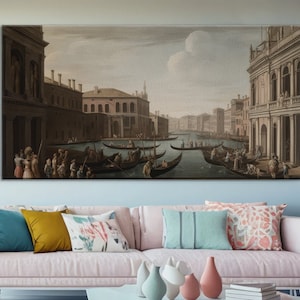 Vintage Venice Grand Canal Painting - 1700s Italian Landscape Artwork