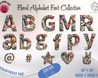 Floral Font Bundle, Floral Alphabet PNG, Flower Sublimation Alphabet,  Cute Font, Party Letters Clipart, Digital Crafting and Scrapbooking