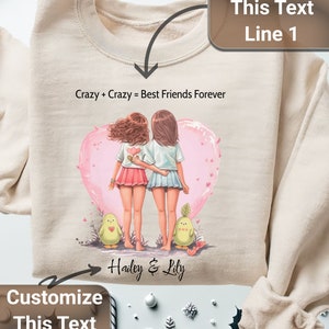 Custom Best Friends Shirts - Personalized BFF Heart Tee, Matching Bestie T-shirts, Girls Friendship Design, Customizable Names Top