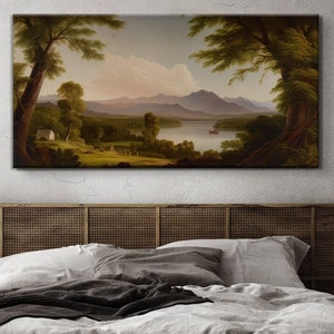 Serene Lake Landscape, Tranquil Scenery - Rustic Lake Art, Wilderness Wall Art, Mountain View Print - Nature Canvas Art of Lakeside Forest