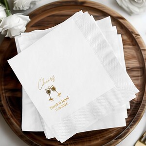 Personalized Wedding Napkins Cheers Design Custom Names Date, Elegant Party Napkins for Events and Celebrations, Choose Quantity