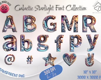 Galactic Starlight Font, Space Themed Alphabet, Fantasy PNG Letters, Party Letters PNG, Cosmic Typography, Digital Crafting, Birthday