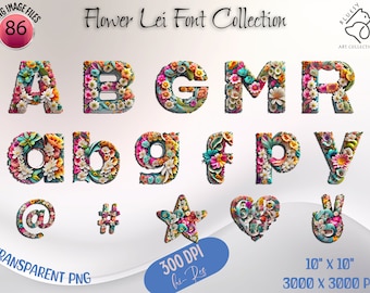 Floral Lei Bundle, Floral Alphabet PNG, Flower Sublimation Alphabet,  Cute Font, Party Letters Clipart, Digital Crafting and Scrapbooking