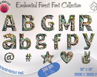 Enchanted Forest Font, Magical Alphabet Clipart, Fantasy PNG Letters, Party Letters PNG, Fairy Tale Lettering, Digital Crafting, Birthday