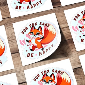 Naklejka Fox Happy Cartoon Character, naklejka winylowa Fox, naklejka na laptopa, naklejka na Macbooka, naklejka na Maca, naklejka winylowa