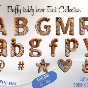 Pacote de fontes fofas de ursinho de pelúcia, alfabeto de berçário PNG, aniversário de crianças, fonte fofa, clipart de letras de festa, decoração de chá de bebê, download digital