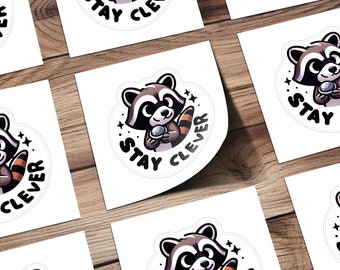 Raccoon Stay Clever Sticker, Car Window Sticker, Animal Lover Decal, Raccoon Vinyl Decal