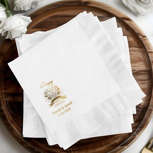 Happy Anniversary Custom Napkins, Personalized Wedding Napkin, Elegant Foil Party Decor, Customized Event Paper Napkins