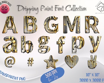Gold Dripping Paint Font Bundle - Chic Alphabet PNG, Luxury 26 Letter Clipart for Event Invites, Fashion & Decor, 300 DPI Digital Download