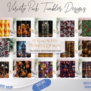 Halloween Becher Wrap Bundle, Becher Sublimation Wraps für 20 Unzen Skinny Becher, Variety Pack mit Spooky Fall, verschiedene Designs, PNG