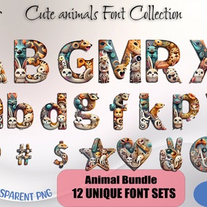 Ultimate Animal Font Bundle: Transparent PNG, Cricut-Ready, Featuring Cute Lions, Dinosaurs, Sloths, Bumble Bees & More Textured Styles