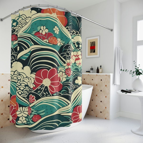 Japanese Waves Shower Etsy