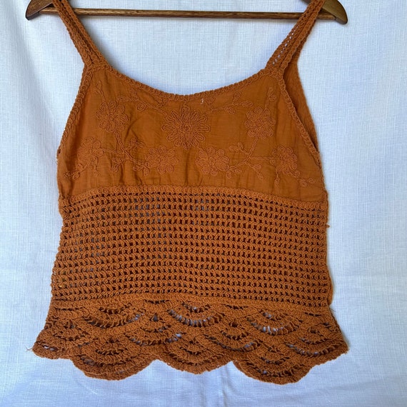 Orange Crocheted and Embroidered Sleeveless Blouse - image 5