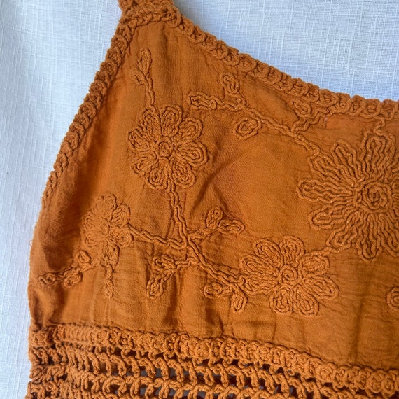 Orange Crocheted and Embroidered Sleeveless Blouse - image 3