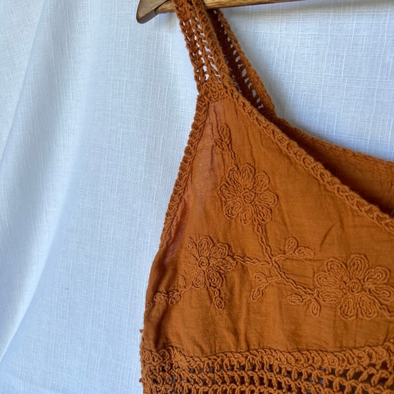 Orange Crocheted and Embroidered Sleeveless Blouse - image 2
