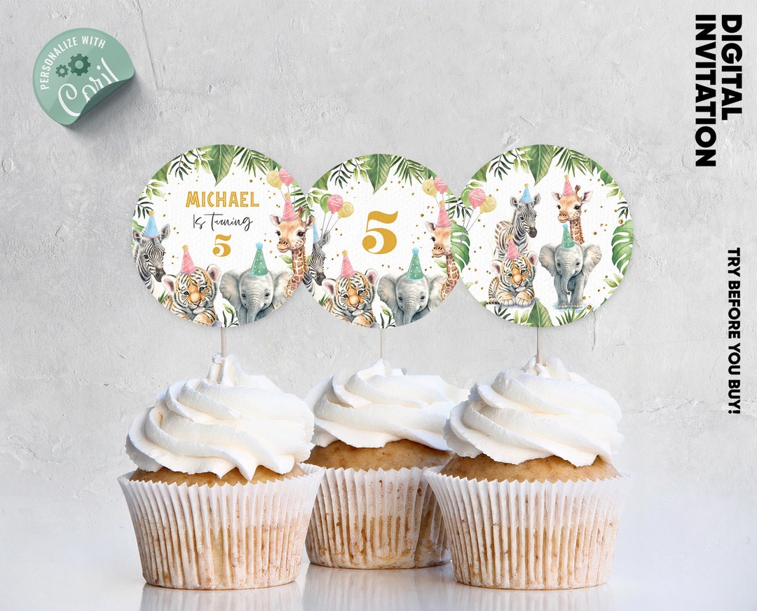 Animals Cupcake Toppers Animals Inspired Party Favor Animals Zoo Safari ...