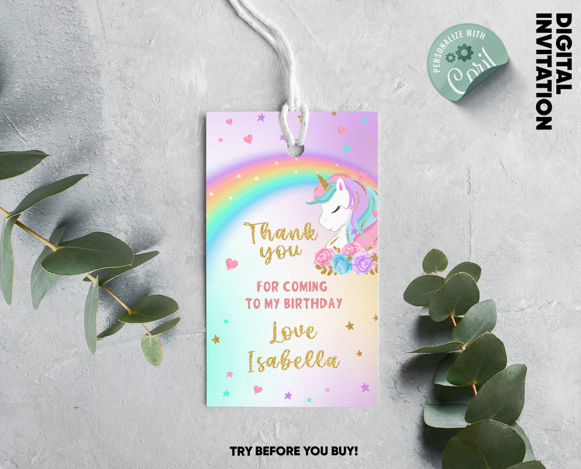 Editable Unicorn Rainbow Birthday Invitation Unicorns Rainbows Digital ...