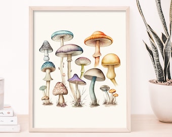 Mushroom Art Print | Colorful Fungi Illustration (Digital Download)