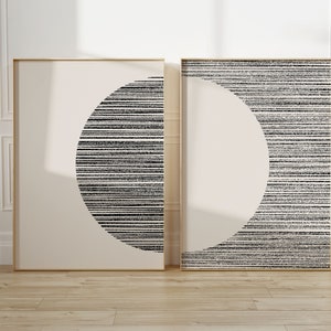 Geometric Art Print, Set of 2, Mid Century Gallery Wall, Minimalist Circle Bauhaus Poster, Digital Download
