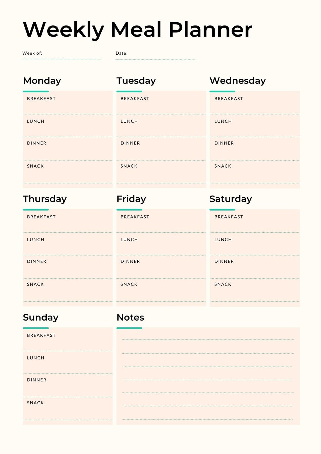 MEAL WEEKLY PLANNER - Etsy