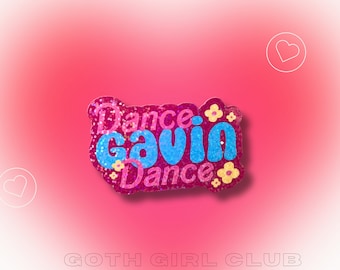 Dance Gavin Dance Cute Holographic Sticker- Pink and Blue Sparkly Sticker with Yellow Accent Flowers