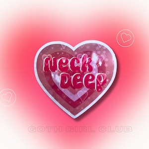 Neck Deep Cutsie Band Sticker- Heart- early 2000s cartoon inspired- Pink and White Large Sticker- Sparkly- Pop Punk- Emo- Alternative