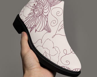 Blush Floral Boots | Women’s Zipper Boots | Aesthetic Statement Footwear | Unique Gift for Women