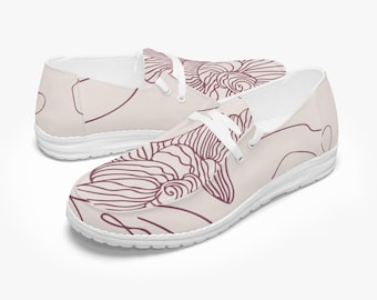 Blush Floral Loafers | Women’s Casual Canvas Shoes | Lightweight Comfort Flats | Aesthetic Everyday Shoes