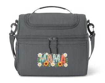 Bolsa térmica/para el almuerzo con letras florales de Mama, diseño de margaritas y girasoles.