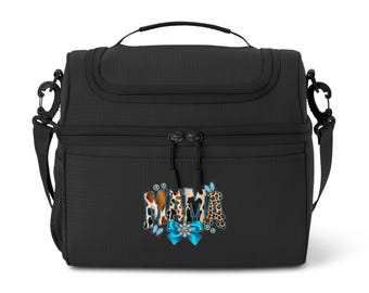 Bolsa térmica/bolso de almuerzo Mama Leopard Print con lazos azules